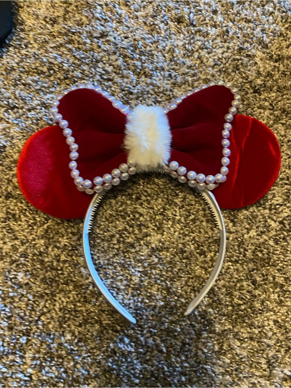 Never Worn Red Velvet Pearl Trim Minnie Ears Headband